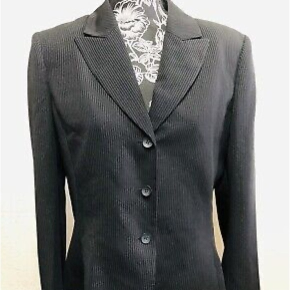 TAHARI Pin Striped Blazer Black White Stripes 3 Button Jacket Excellent🔵